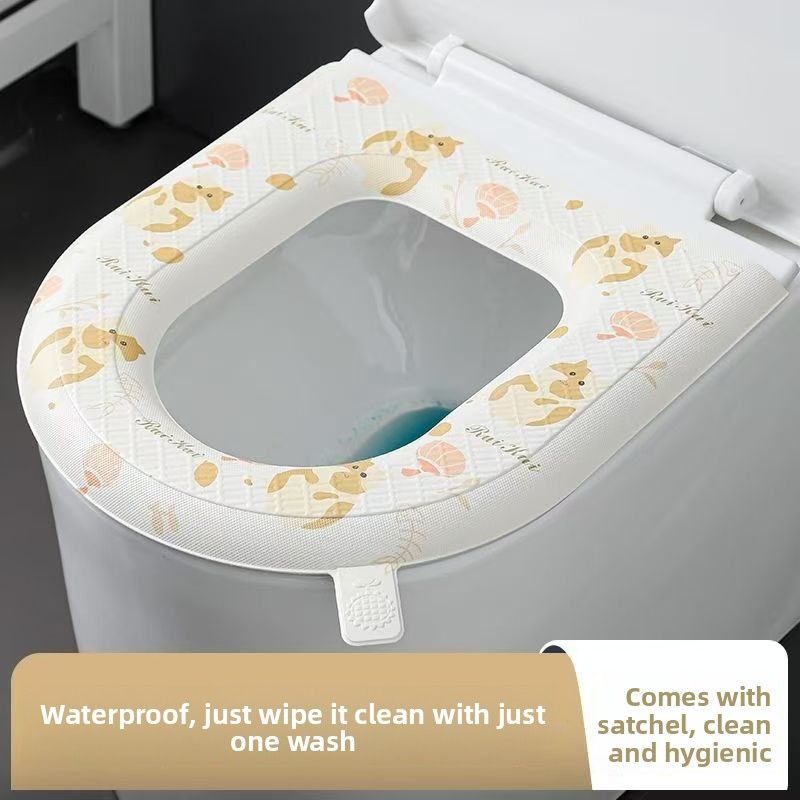 Toilet Cushion Clearance Sale Washable Warm Waterproof EVA All-Season Universal Adhesive Seat Ring Printed_voghion.com