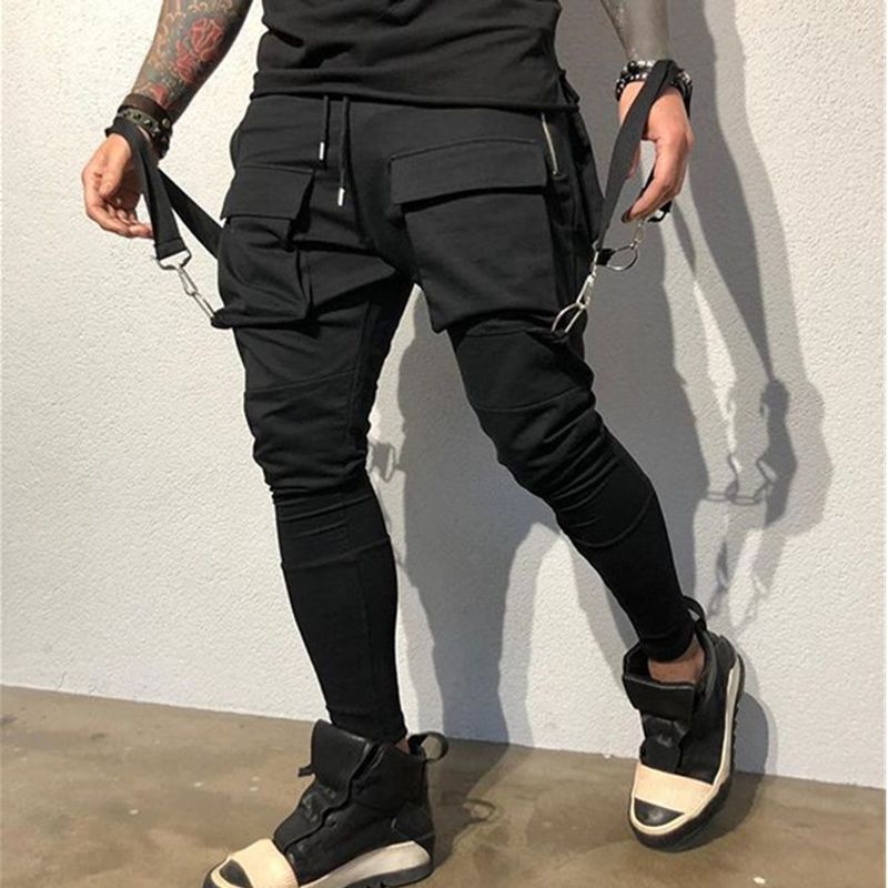 Men's clothing hip-hop multi-pocket leggings casual sports fashion trendy street workwear leggings_voghion.com