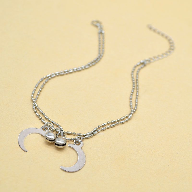 Böhmischer Stil Mond Anhänger Glocke Vielseitiges Fußkettchen Geometrisch Einfach Doppellagig Strand Fußschmuck Für Frauen_voghion.com