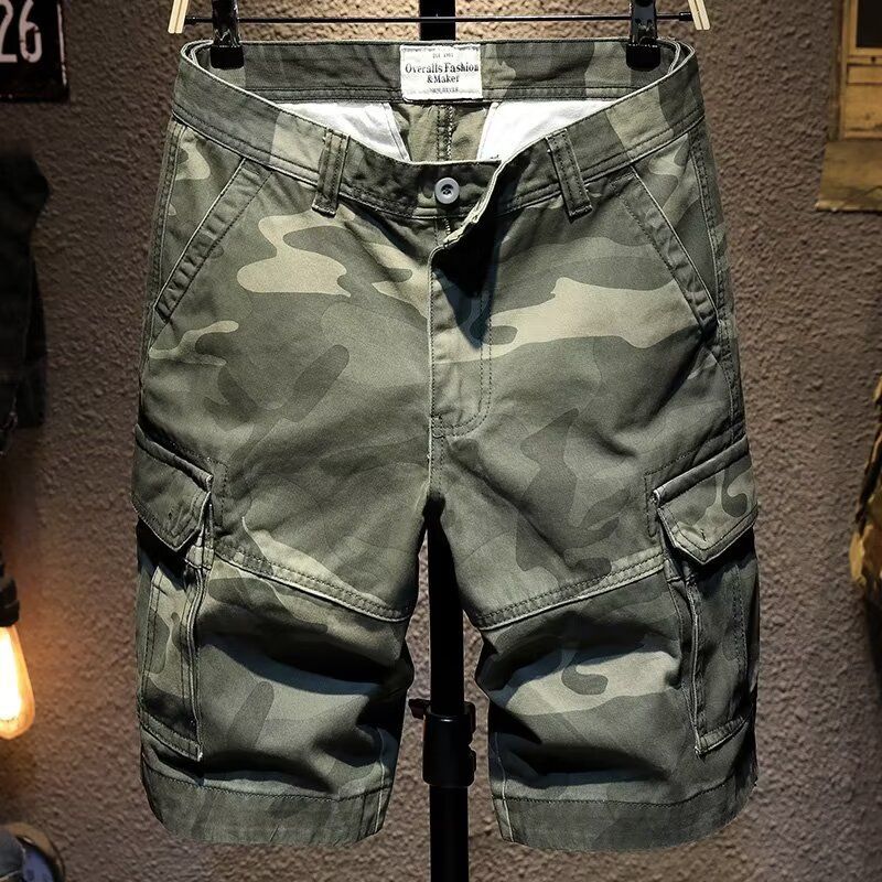 Trendy Camouflage Retro Jeans, Loose Fit Herren Casual Five Quarter Pants_voghion.com