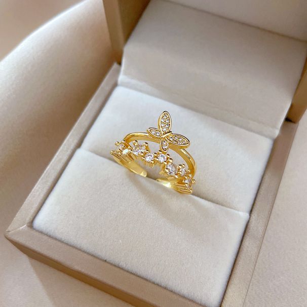 【 Real Gold Plating 】 Open Butterfly Women's Fashion Micro Inlay Light Luxury Finger Ring, Index Finger Ring, Netting_voghion.com