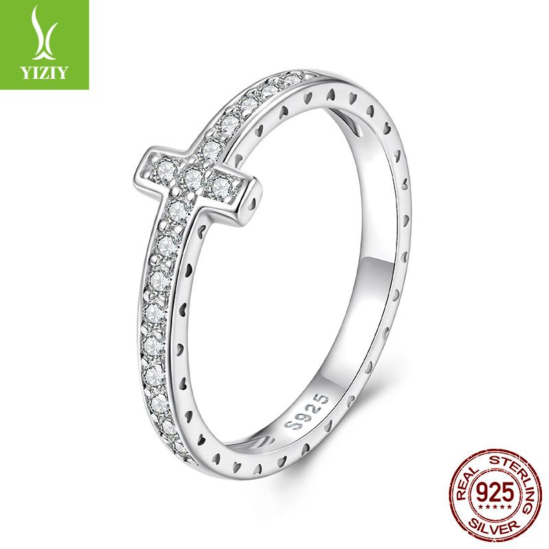 Bague Yinziyun New Cross Moissanite Fashion S en argent pur avec diamants_voghion.com