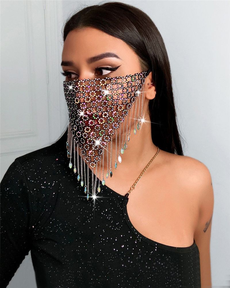 Griglia di sfilata di moda femminile, gioielli in strass, metallo, nappa in metallo, maschera in strass, accessori per feste in discoteca_voghion.com