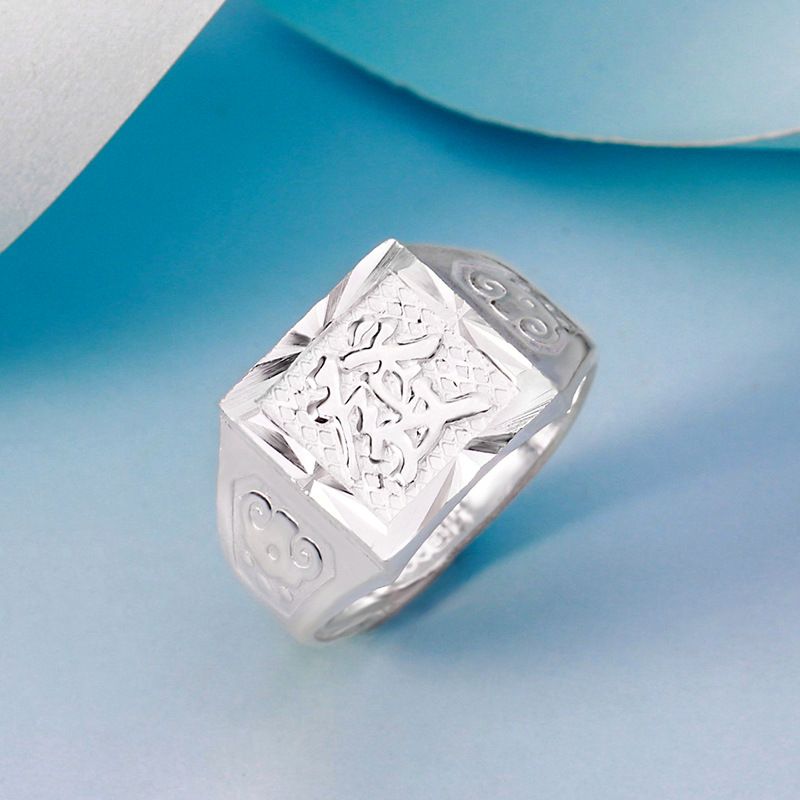 Anello in argento massiccio con caratteri "Fu" e "Fa", regolabile, adatto a persone di mezza età e anziani, regalo per uomini puri._voghion.com