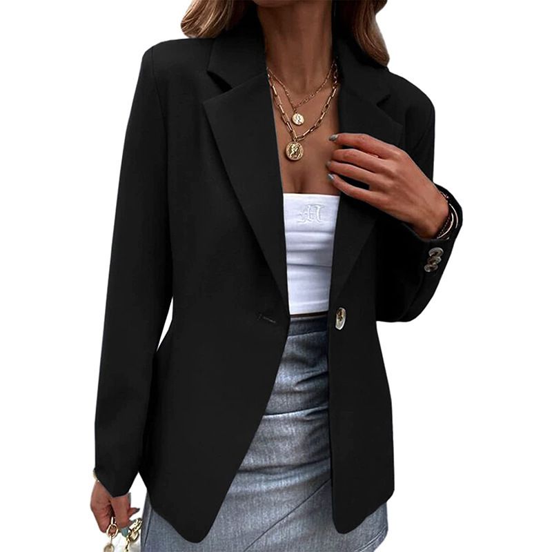 Women's casual long-sleeved solid color one-button suit jacket_voghion.com