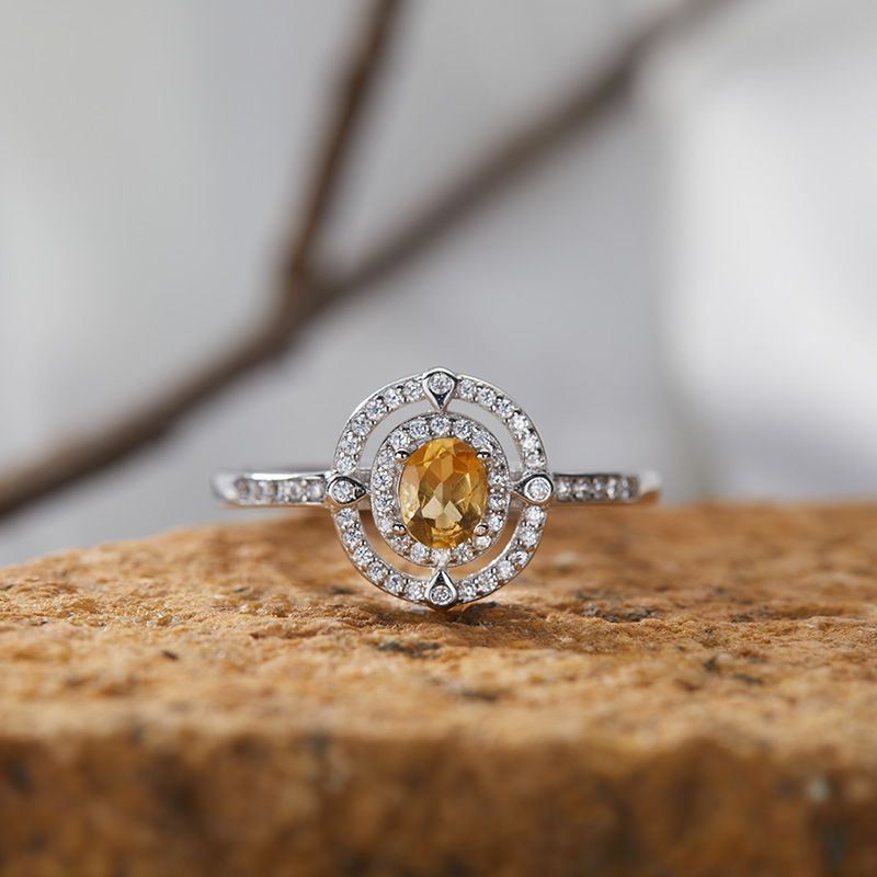 Gioielli da donna, elegante anello geometrico in argento sterling S925 placcato oro 18 carati con pietre preziose naturali, anello minimalista, impilabile_voghion.com