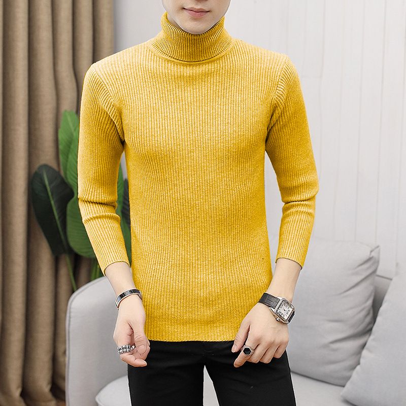 Pull à col haut pour hommes, taille décontractée, solide, motif Vertical, avec sous-couche, automne et hiver_voghion.com
