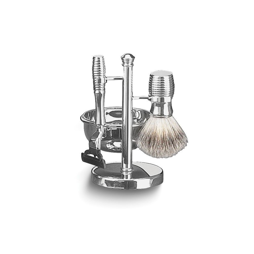 Chrome-plated Soap Dish, Badger Brush, And Mach 3 Razor Shaving Set With Stand_voghion.com