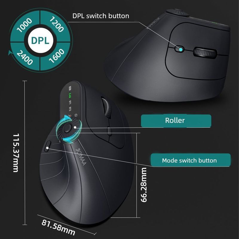 Ergonomic Vertical Wireless Bluetooth Connection With Display Rechargeable Multifunctional Office Mouse Game_voghion.com