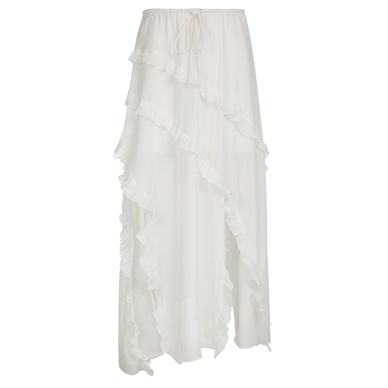 Gonna midi elegante con orlo a balze e spacchi alti – Misto cotone traspirante, gonna estiva fluida per donna, stile boho chic e versatile_voghion.com