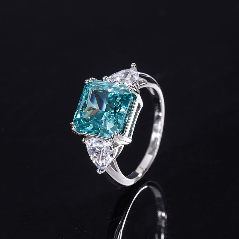 Zhuangshengsheng Jewelry S Full Silver High Carbon Diamond Mint Green Square 10*10 Prong Setting 5 Carat Ring For Women_voghion.com
