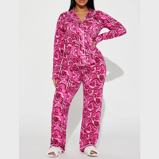 Women's Clothing Spring Casual Printed Home Long Sleeved Trousers Single Breasted Suit_voghion.com