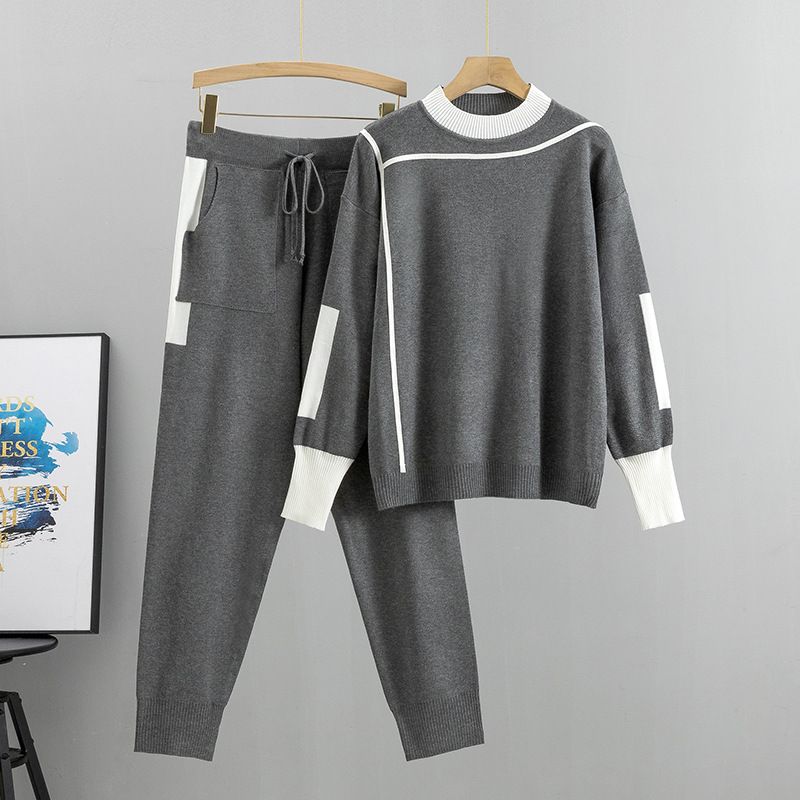 Korean Version Of Large Size Fashion Temperament Suit Women New Casual Knitted Two Piece Suit_voghion.com