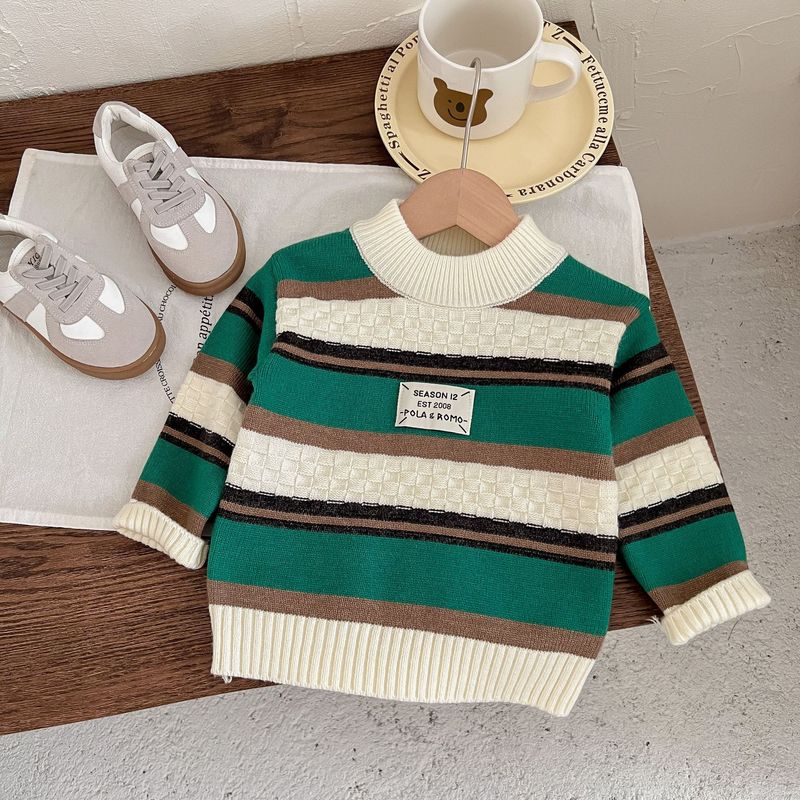 Stil kleidung herren pullover herbst neue gerade kinder gestreiften ärmel gestrickte pullover_voghion.com