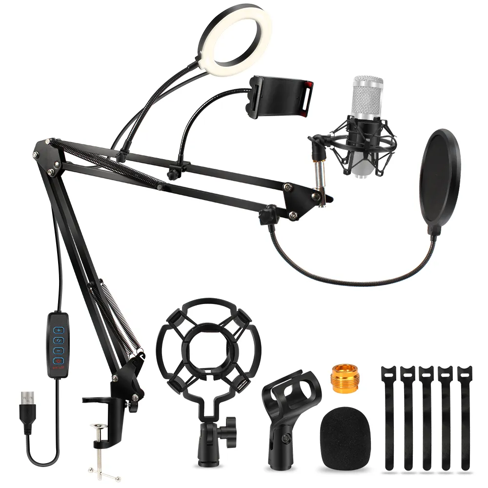 Microphone Stand Adjustable Suspension Boom Scissor Arm for Blue Snowball &Other Mics with Light for Professional_voghion.com