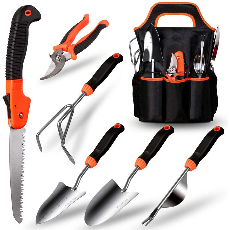 Garden Supplies Tool Set Stainless Steel 9 Piece Set Gardening Tools Gloves Scissors Garden_voghion.com
