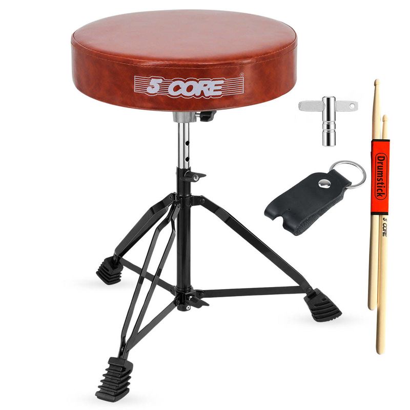 5 CORE Drum Throne Padded Guitar Stool Height Adjustable Music Chair Seat Universal for Adults & Kids with Anti Slip Rubber Feet - DS BLKCH CML BR_voghion.com