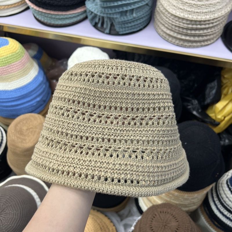 2025 Sunshade Sunscreen Hollow Summer Knitted Bucket Hat New Bucket Hat Breathable Basin Hat_voghion.com