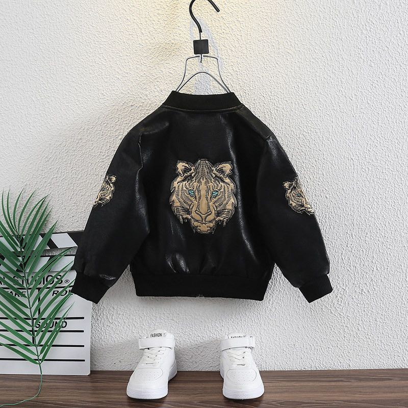 Vêtements pour enfants printemps et automne veste en cheveux de tigre nouveau style vêtements de moto pour enfants bébé belle veste cool à la mode_voghion.com