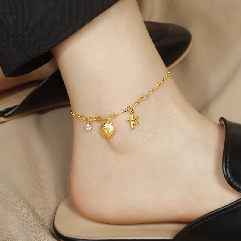 Non-Fading Gold Shell Starfish Zircon Niche Light Luxury High-End Pendant Versatile Beach Anklet For Women_voghion.com