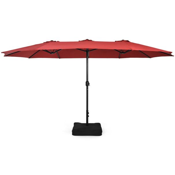 15 Feet Double-Sided Twin Patio Umbrella with Crank and Base_voghion.com
