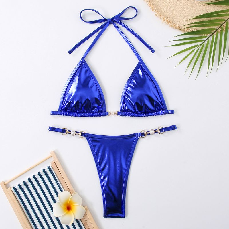 Damenbekleidung Sexy Bikini Damen Zweiteiliger Badeanzug mit Riemen Helle Volltonfarbe_voghion.com