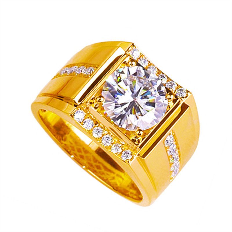 Anello da uomo con zircone ad alto tenore di carbonio e diamanti, edizione larga e spessa, placcato oro dominante, gioiello personalizzato_voghion.com