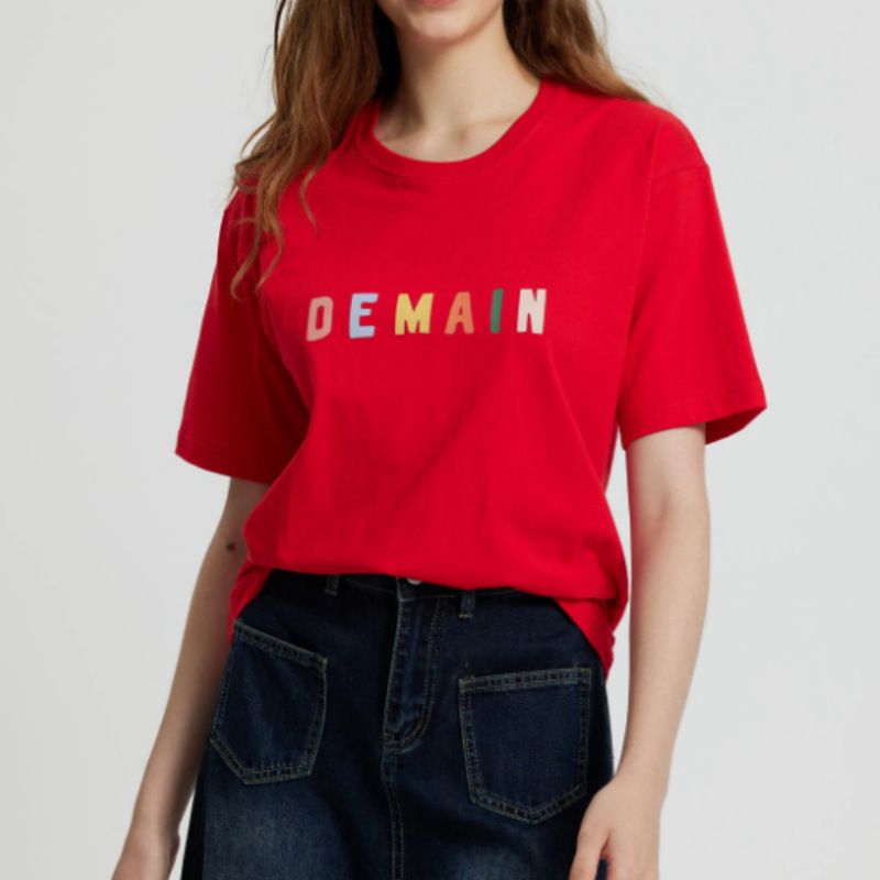 T-shirt ample en coton imprimé à manches courtes pour femme avec col dans le dos, motif personnalisable, respirant et résistant_voghion.com