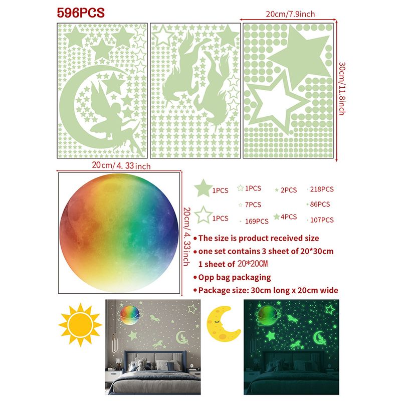 596 stücke Regenbogen Mond Sterne Einhorn Kombination Leuchtende AFG3444 Individuelle Dekorative Wandaufkleber_voghion.com