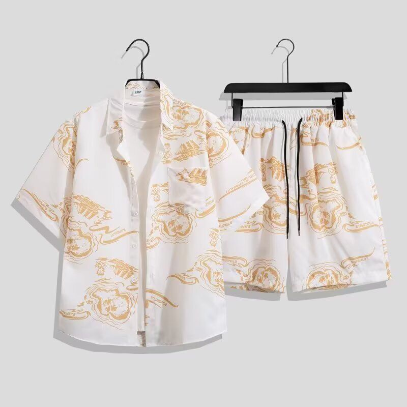 Vêtements pour hommes, style thaïlandais, chemise à fleurs, short, costume, chemise hawaïenne à manches courtes, tenue de couple, nouvelle veste d'été 2025_voghion.com