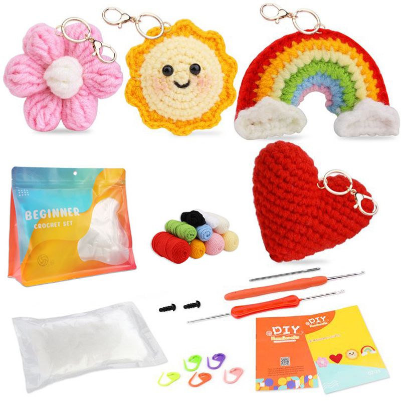 Cute Sun Rainbow Star Moon Love Pendant Handmade Wool Crochet Material Package Spot_voghion.com