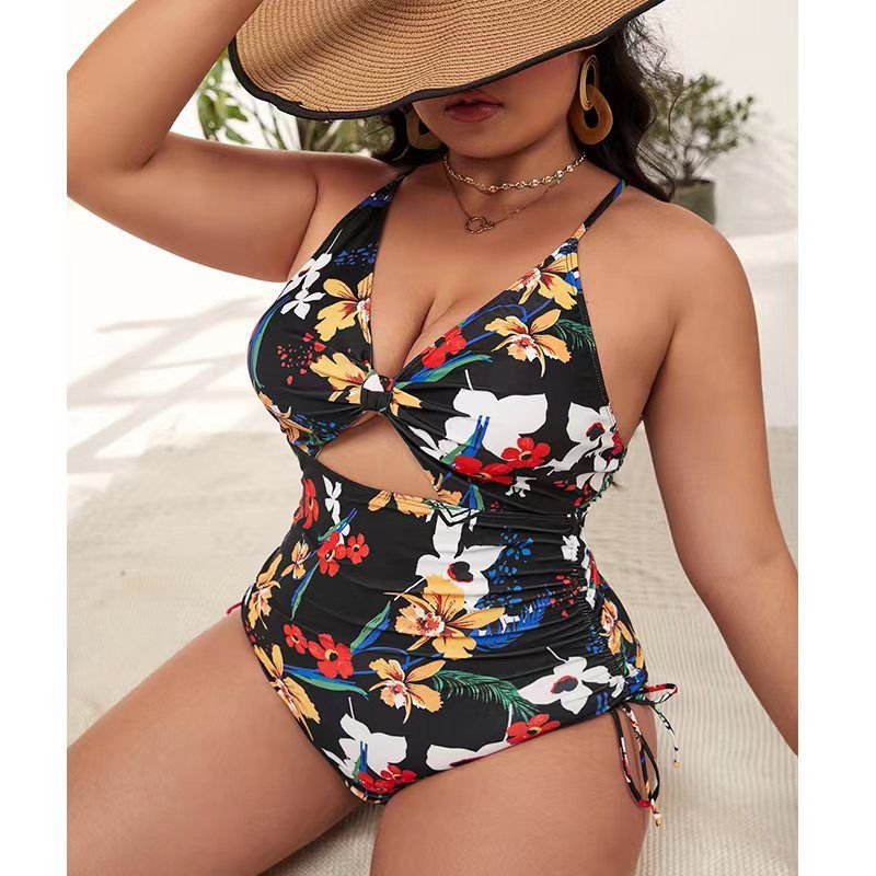 Eendelig plus size bikini bedrukt push-up hol strak badpak voor dames_voghion.com