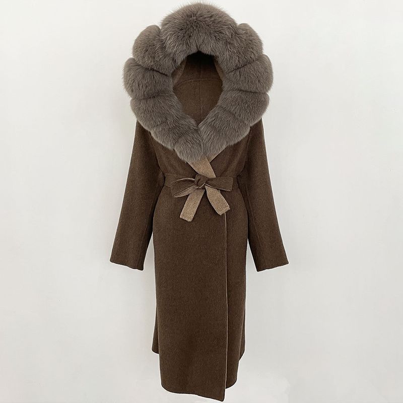 Women's Clothing autumn and winter French Hepburn style black woolen coat for women autumn and winter high end waisted and long woolen coat_voghion.com
