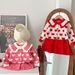 Completo cardigan e vestito in maglia per bambine con ricamo a cuore - Completo morbido a maniche lunghe per bambine e bambini (3-8 anni, 90-130 cm) - Rosso/Rosa/Verde_voghion.com