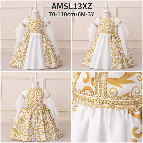 Kleinkind Mädchen Kleidung Muslimischen Kleid Druck Prinzessin Kleid Kinder Kleid Weiß Spleißen Kleid_voghion.com