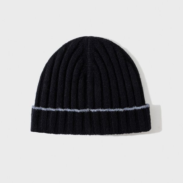 2025 Europe, America, Autumn And Winter New Knitted Hat Pure Wool Men's Hat Women's Hat Pit Strip Contrasting Color Trim B C Pullover Hat_voghion.com