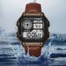Retro Classic Square Digital Watch For Men With Leather Strap, Waterproof, Multifunction, Luminous Display, 30M Water Resistance Multi Function Square_voghion.com