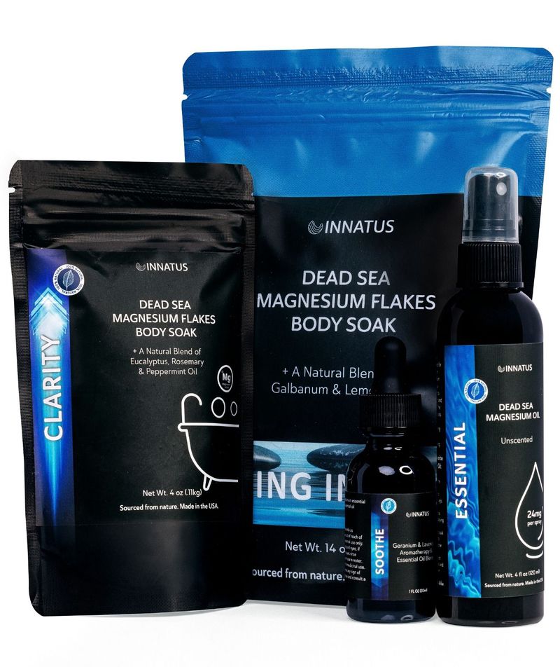 Luxury Dead Sea Spa Gift Set – Bath Salt, Magnesium Flakes, Magnesium Oil & Geranium-Lavender Essential Oil – Relaxation & Wellness Kit For Stress Relief, Hydration & Muscle Recovery_voghion.com