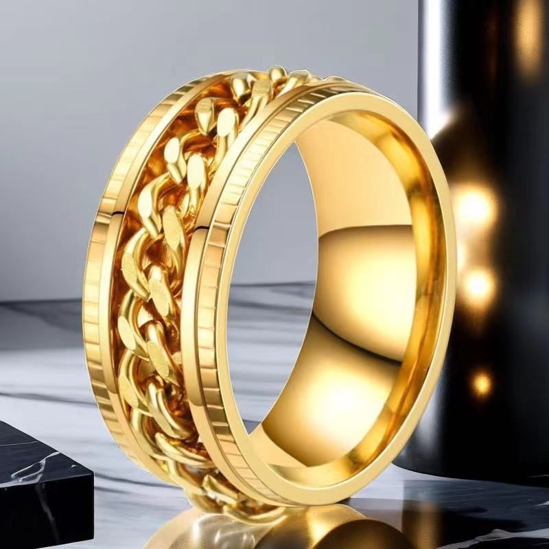Anello in acciaio inossidabile al titanio e acciaio inossidabile, resistente al vento, non sbiadisce, design di nicchia, ruotabile, aperto, anello da uomo con birra_voghion.com