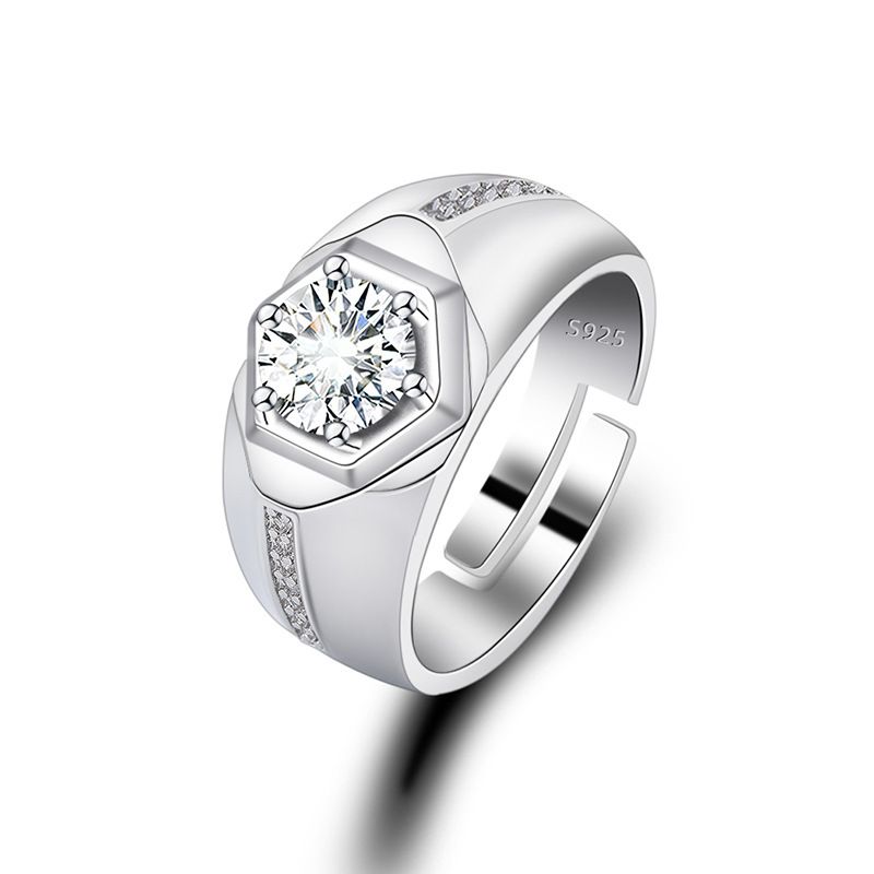 Vergoldeter Herrenring mit Moissanit und künstlichem Diamant, verstellbar_voghion.com