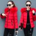 Women's Winter Jacket With Detachable Faux Fur Collar, Slim Fit Short Padded Coat, Thickened Warm Quilted Outerwear Petite Casual Office Style_voghion.com