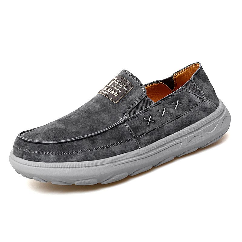 2025s Plus Size Loafers Atmungsaktive Herrenschuhe aus echtem Leder mit runder Zehenpartie und dicker Sohle Lässige, rutschfeste Slip-On-Bootsschuhe_voghion.com