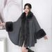 Women's Shawls Autumn And Winter Fashion New Loose Large Size Coat Fur Collar Sweater Outer Wear Medium Long Solid Color Cloak Shawl 1188_voghion.com