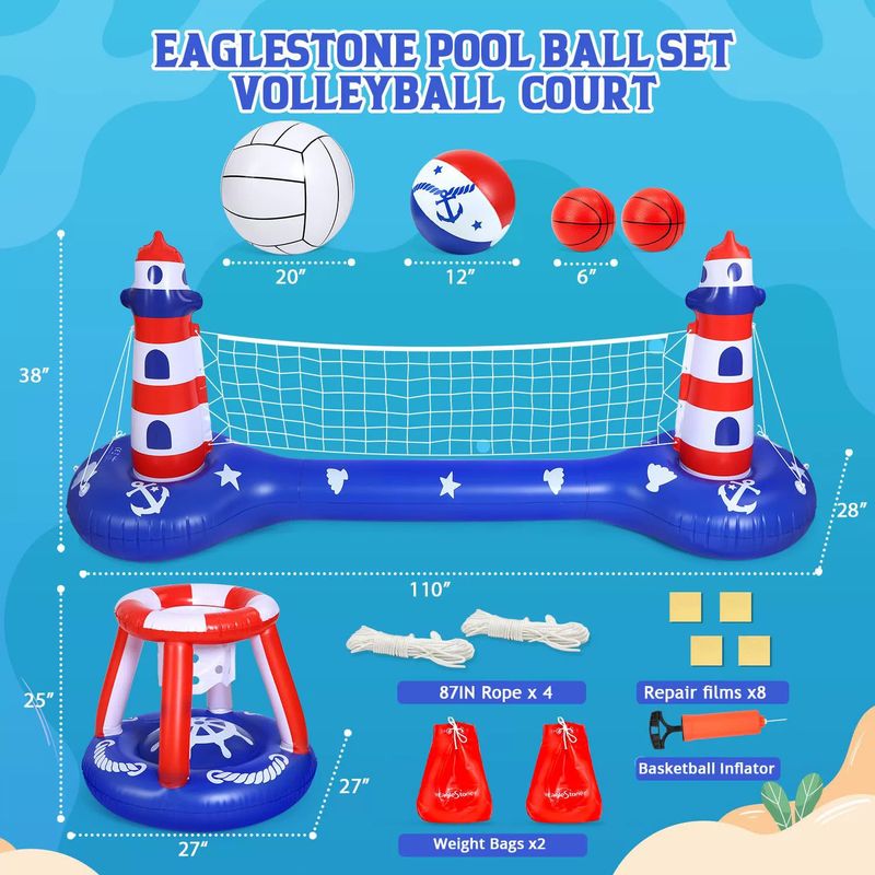 Opblaasbare volleybalrekcombinatieset voor volwassenen, zwembadgooien, waterspeelgoed, zwembadschietspel, strandbal_voghion.com
