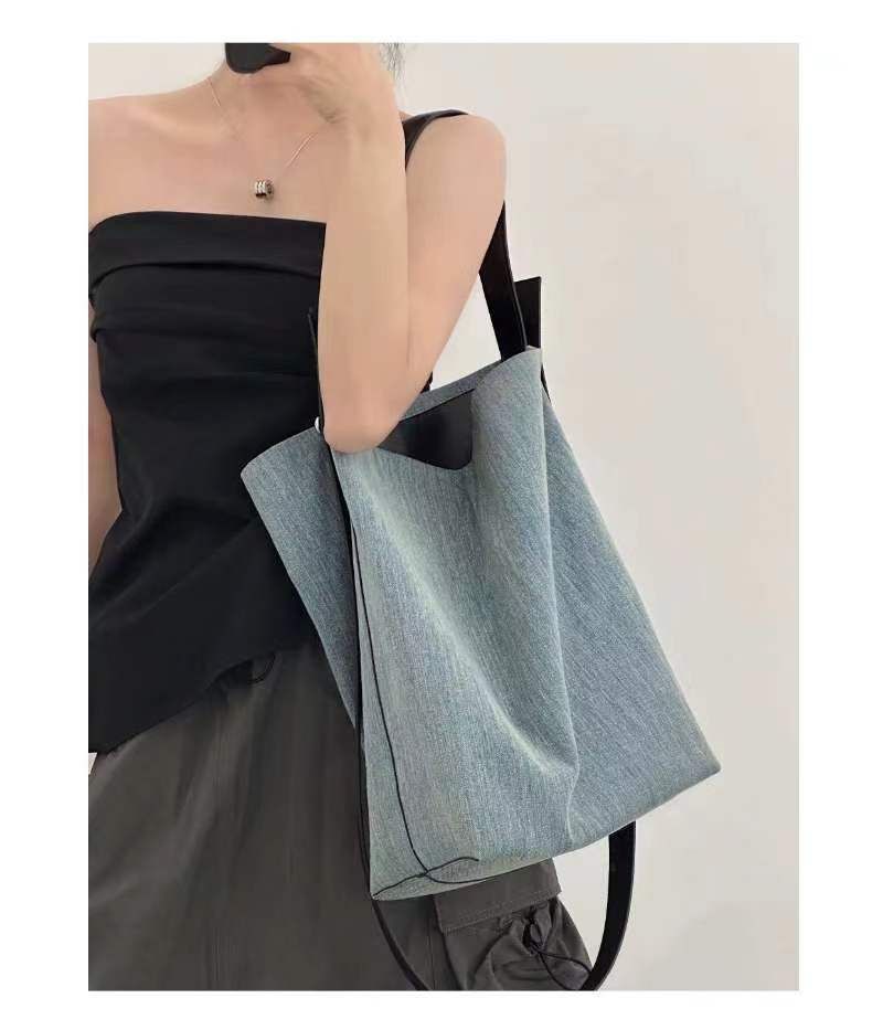 Korean Lazy Canvas Denim Women's Bucket Bag_voghion.com