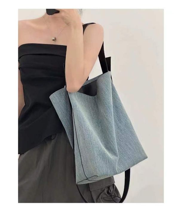 Korean Lazy Canvas Denim Women's Bucket Bag_voghion.com
