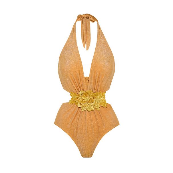 Costum de baie pentru femei cu decolteu halter și bretele adânci în V, costum de baie simplu și de înaltă calitate, stil nou transfrontalier_voghion.com