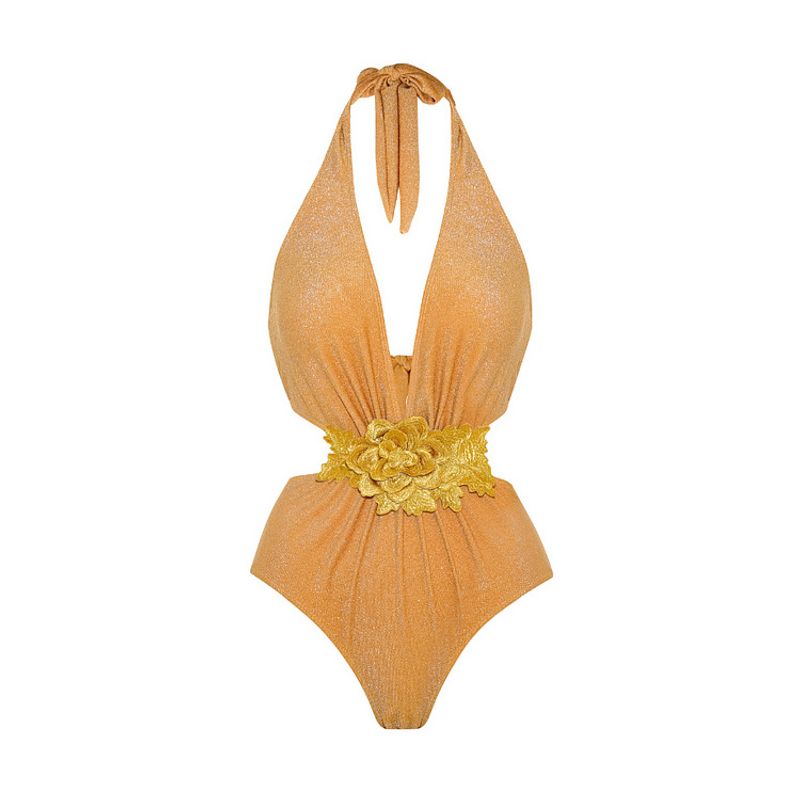 Women's swimsuit suit for women with halter neck and deep V straps, simple and high-end swimwear cross-border new style_voghion.com