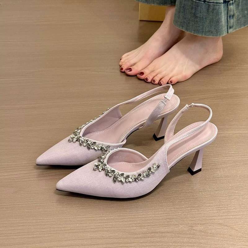 Frühlingsfee Sommer High-End Strass Nische Dünn 2025 Lila Schuhe Sandalen Absatz Geschlossene Zehen Hoch Neu_voghion.com