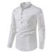 Herren Leinenhemd Henry Langarm Baumwolle Strand Yoga Loose Fit Stehkragen Top_voghion.com